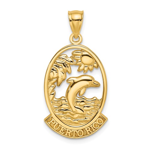 14k Yellow Gold Puerto Rico Dolphin and Sunset Pendant