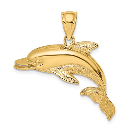 14k Yellow Gold Dolphin Pendant with Open Mouth 5/8in