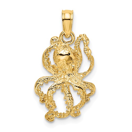 14k Yellow Gold Octopus Pendant 5/8in