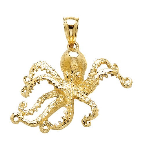 14k Yellow Gold Octopus Pendant 1in