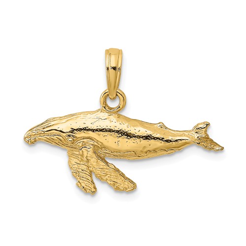 14k Yellow Gold Small Whale Pendant with Textured Finish 3/8in K7448