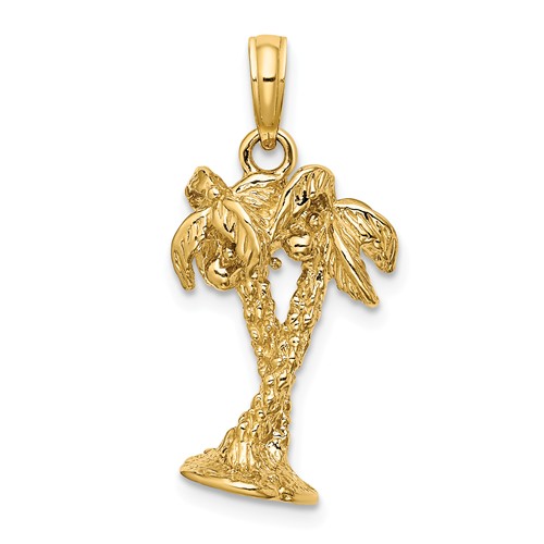 14k Yellow Gold 3-D Entwined Palm Trees Pendant 3/4in
