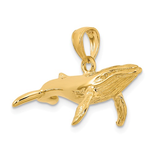 14k Yellow Gold Large 3-D Humpback Whale Pendant