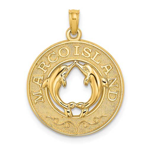 14k Yellow Gold Marco Island Dolphins Pendant