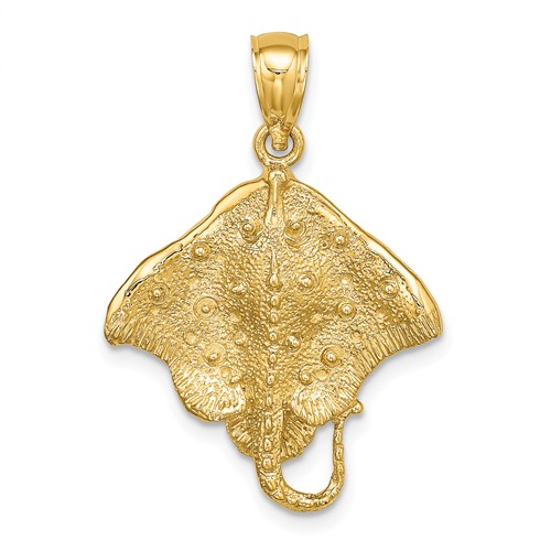 14k Yellow Gold Stingray Pendant with Textured Finish 3/4in