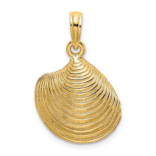 14k Yellow Gold Textured Clam Shell Pendant 5/8in
