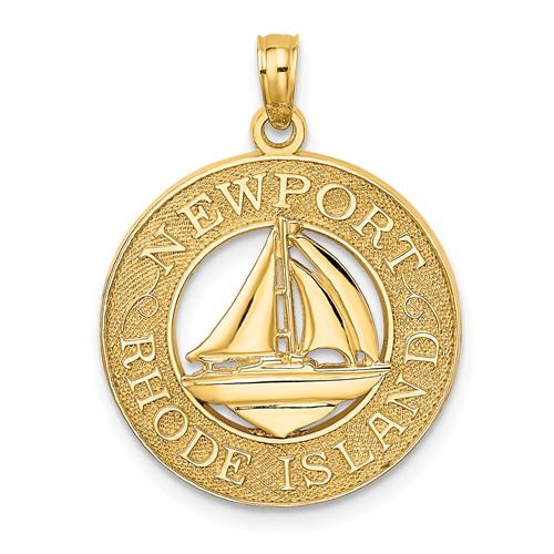 14k Yellow Gold Newport Rhode Island Pendant with Sailboat 3/4in