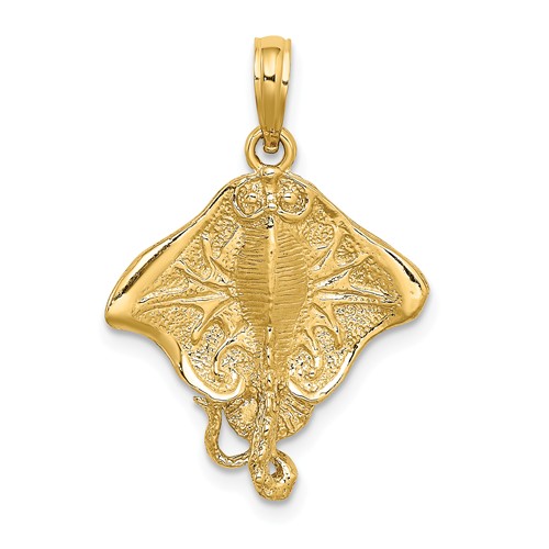14k Yellow Gold Stingray Pendant with Textured Finish 3/4in