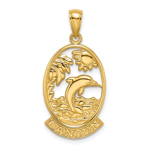 14k Yellow Gold Cancun Pendant with Dolphin 7/8in