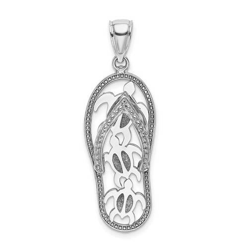 14k White Gold Turtle Flip-Flop Pendant 3/4in