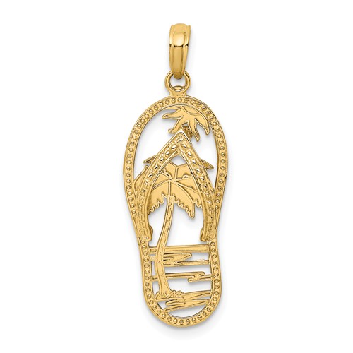 14k Yellow Gold Flip Flop with Palm Tree Pendant 1in