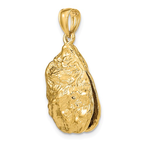 14k Yellow Gold 3-D Oyster Shell Pendant 3/4in