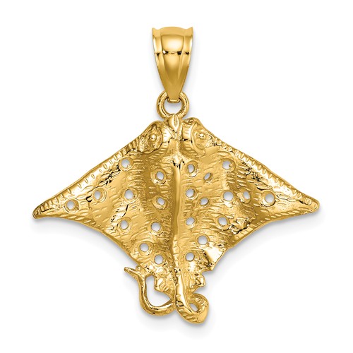 14k Yellow Gold Eagle Ray Pendant with Tiny Holes 3/4in