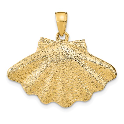14k Yellow Gold Wide Clam Shell Pendant 3/4in