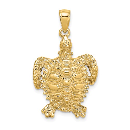 14k Yellow Gold Polished Sea Turtle Pendant 1in