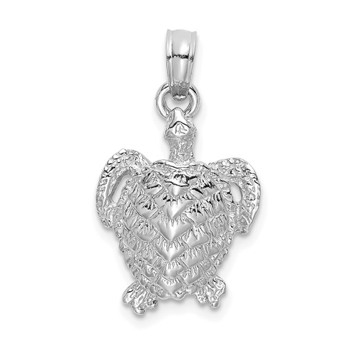 14k White Gold Sea Turtle Charm with Feet Down 5/8in