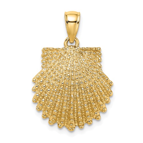 14k Yellow Gold Small Scallop Shell Pendant with Beaded Finish