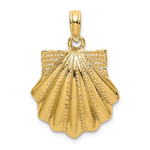 14k Yellow Scallop Shell Charm with Textured and Polished Finish 5/8in