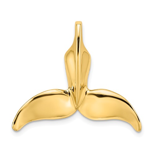 14k Yellow Gold 3-D Whale Tail Pendant Slide 7/8in