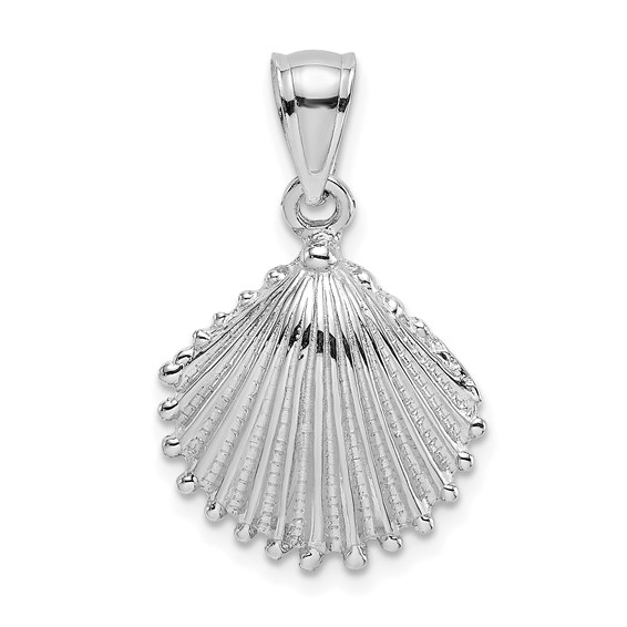 14k White Gold Textured Scallop Shell Charm