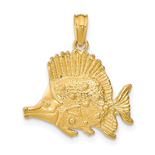 14k Yellow Gold Butterfly Fish Charm 5/8in