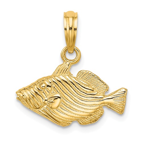 14k Yellow Gold Trigger Fish Charm with Stripes 3/8in