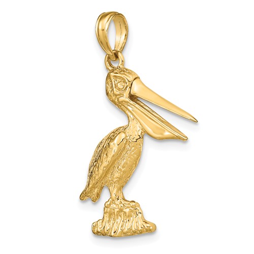 14k Yellow Gold 3-D Pelican Pendant With Moveable Mouth 7/8in