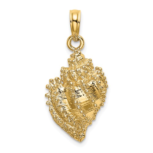 14k Yellow Gold Small Textured Conch Shell Pendant with Open Back