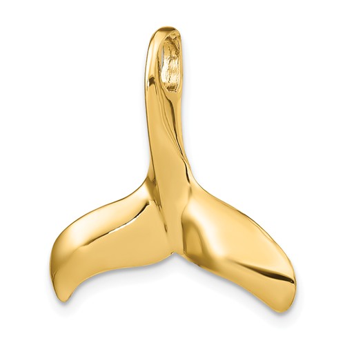 14k Yellow Gold 3-D Whale Tail Pendant Slide 1in