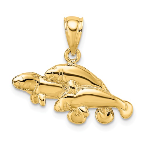 14k Yellow Gold Three Manatees Pendant