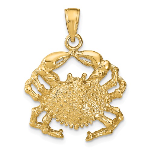 14k Yellow Gold Crab Pendant with Textured Finish 3/4in