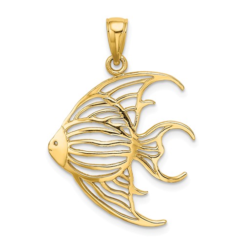 14k Yellow Gold Angelfish Pendant with Cut-out Design 7/8in