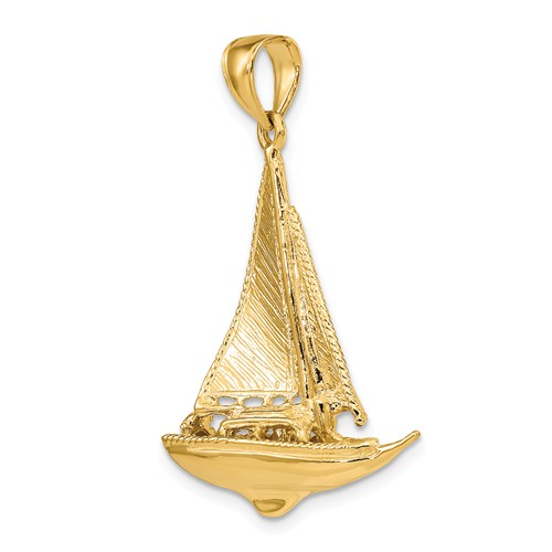 14k Yellow Gold 3-D Sailboat Pendant 1in