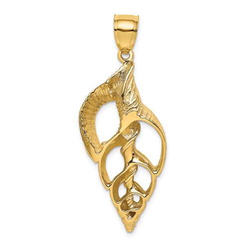 14k Yellow Gold Conch Shell Skeleton Pendant 1.5in