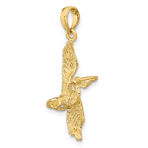 14k Yellow Gold 3-D Pelican Flying Pendant 7/8in