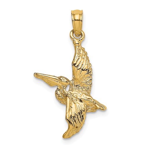 14k Yellow Gold 3-D Flying Pelican Charm 3/4in