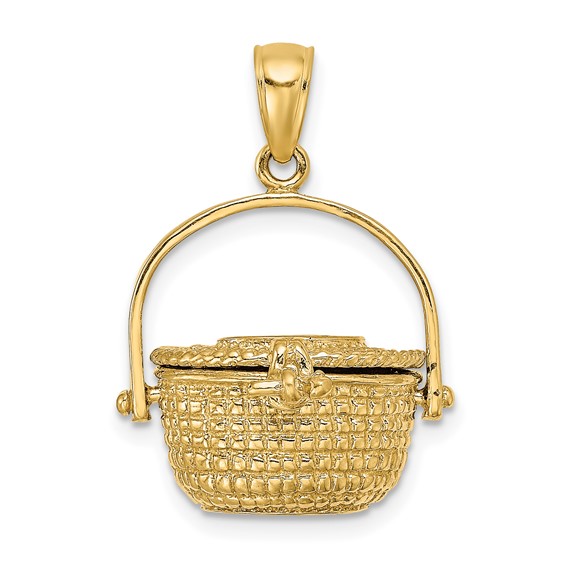 14k Yellow Gold 3-D Moveable Nantucket Basket Pendant