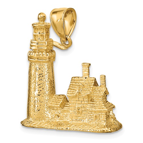 14k Yellow Gold 3-D Cape Cod Lighthouse Pendant