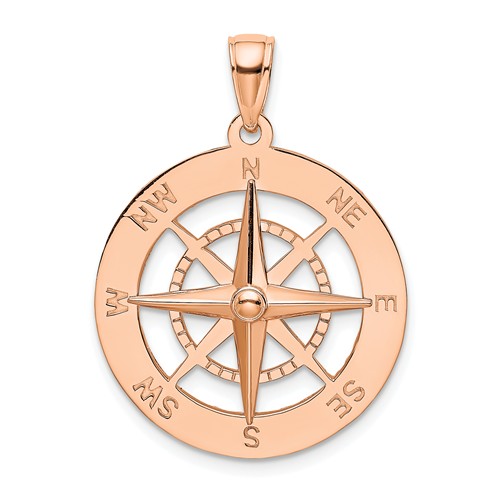 14k Rose Gold Nautical Compass Pendant 7/8in