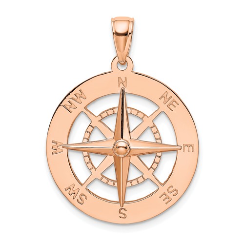 14k Rose Gold Nautical Compass Pendant 7/8in