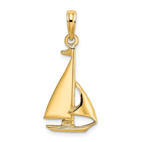 14k Yellow Gold Bracera Sail Boat Pendant