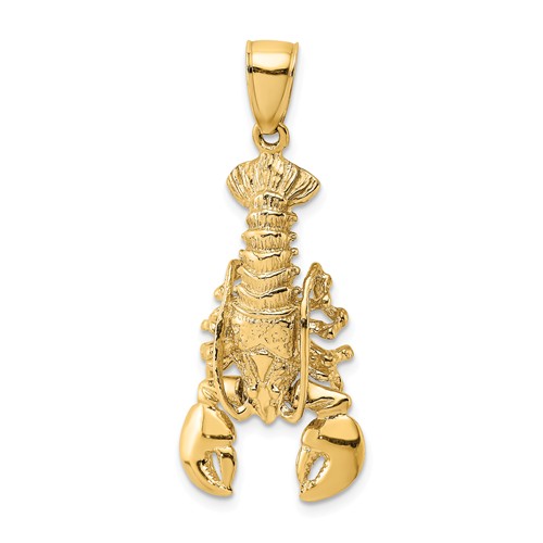 14k Yellow Gold Moveable Lobster Pendant 1in