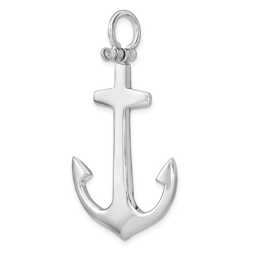 14k White Gold 3-D Classic Anchor Pendant with Shackle Bail 1.25in