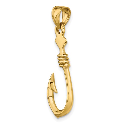14k Yellow Gold Fish Hook Pendant with Rope 1in