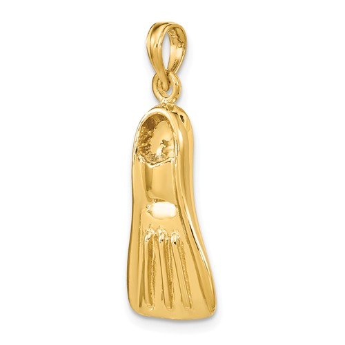 14k Yellow Gold 3-D Scuba Fin Pendant 3/4in