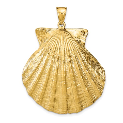 14k Yellow Gold Scallop Shell Pendant 1.5in