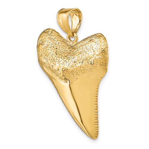 14k Yellow Gold 3-D Shark Tooth Pendant 1.25in