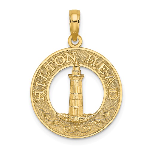 14k Yellow Gold Hilton Head Lighthouse Pendant 3/4in