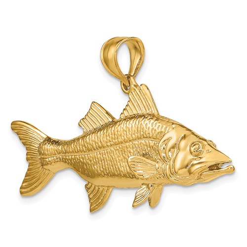14k Yellow Gold Large 3-D Snook Fish Pendant