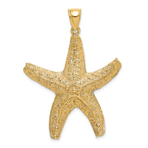 14k Yellow Gold Textured Starfish Pendant 1.5in